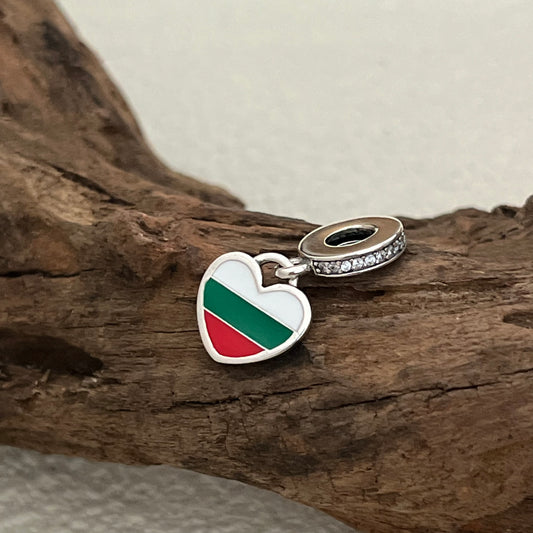 Bulgaria Flag Exclusive Heart Dangle Charm Pendant for Pandora Bracelet S925 Silver