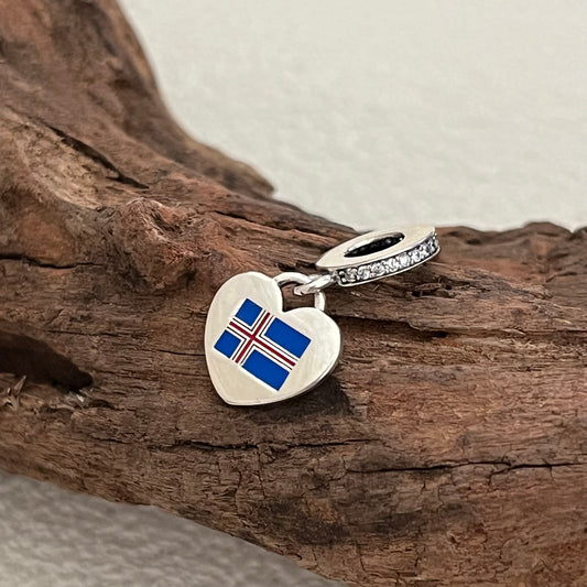 ICELAND Flag Exclusive Heart Dangle Charm Pendant for Pandora Bracelet S925 Silver