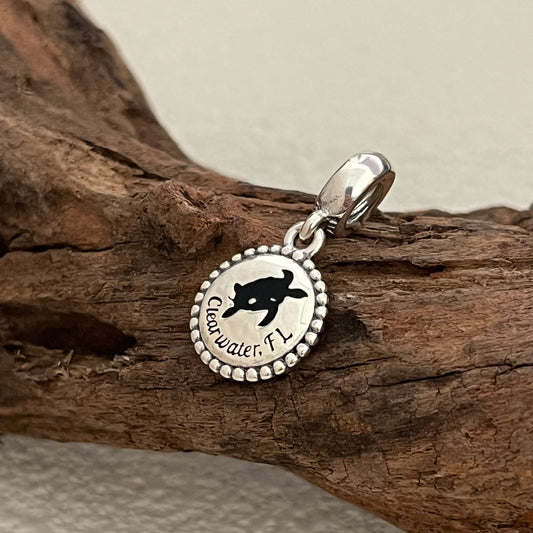 Clearwater, Florida Black turtle Exclusive Heart Dangle Charm Pendant for Pandora Bracelet S925 Silver