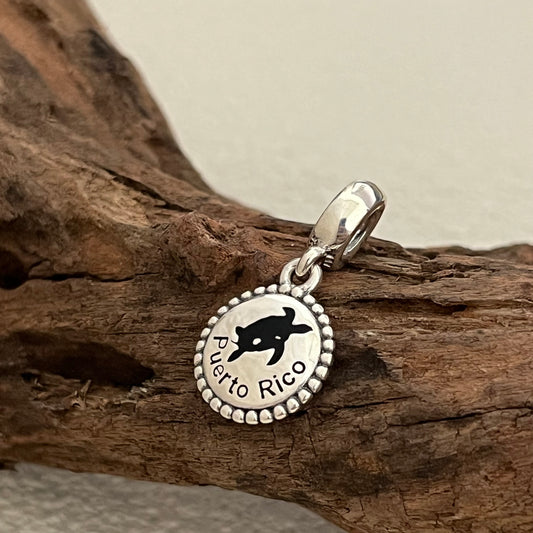 Puerto Rico Black turtle Exclusive Heart Dangle Charm Pendant for Pandora Bracelet S925 Silver