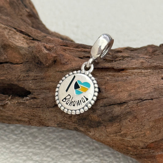 I Love Bahamas Heart Flag Exclusive Dangle Charm Pendant for Pandora Bracelet S925 Silver
