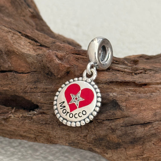 Morocco Heart Flag Exclusive Dangle Charm Pendant for Pandora Bracelet S925 Silver