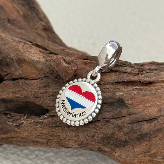 Netherlands Heart Flag Exclusive Dangle Charm Pendant for Pandora Bracelet S925 Silver