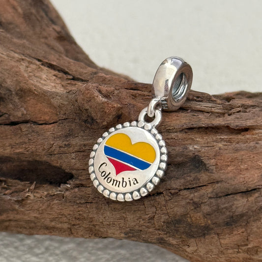 Colombia Heart Flag Exclusive Dangle Charm Pendant for Pandora Bracelet S925 Silver