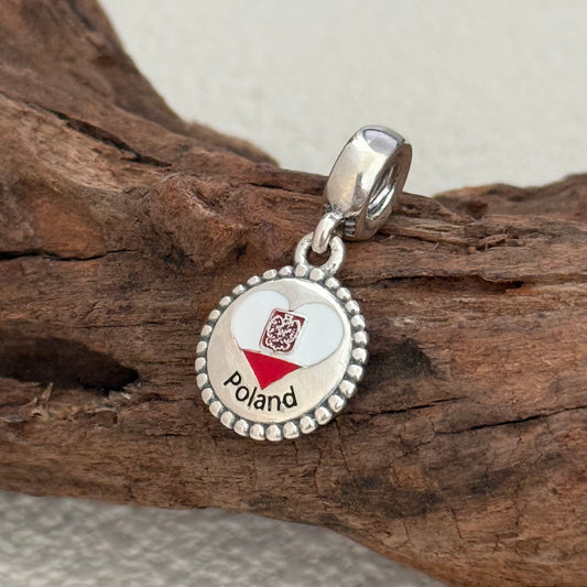 Poland Heart Flag Exclusive Dangle Charm Pendant for Pandora Bracelet S925 Silver