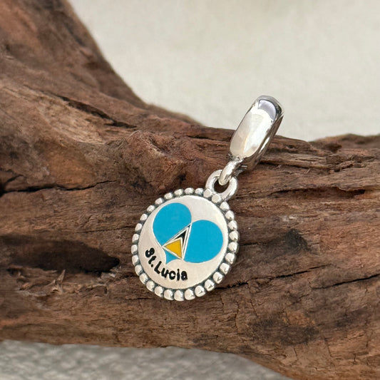 St.lucia Heart Flag Exclusive Dangle Charm Pendant for Pandora Bracelet S925 Silver