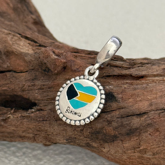 Bahamas Heart Flag Exclusive Dangle Charm Pendant for Pandora Bracelet S925 Silver