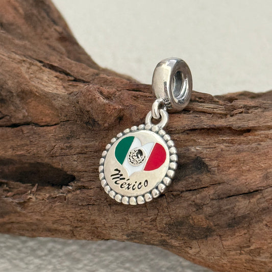 Mexico Heart Flag Exclusive Dangle Charm Pendant for Pandora Bracelet S925 Silver