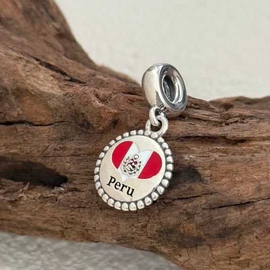 Peru Heart Flag Exclusive Dangle Charm Pendant for Pandora Bracelet S925 Silver