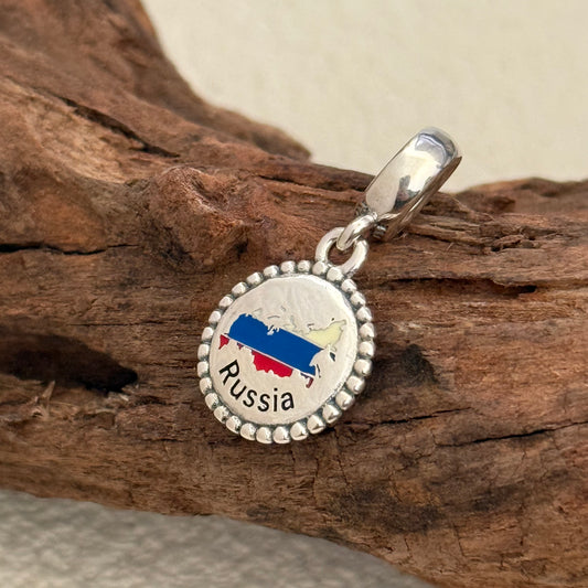 Russia Map Flag Exclusive Dangle Charm Pendant for Pandora Bracelet S925 Silver