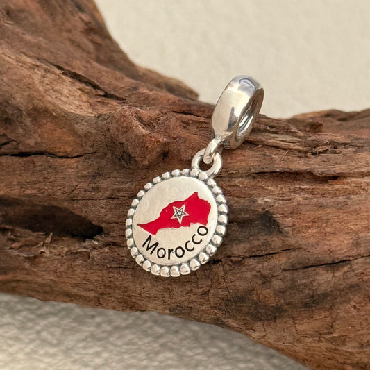 Morocco Map Flag Exclusive Dangle Charm Pendant for Pandora Bracelet S925 Silver