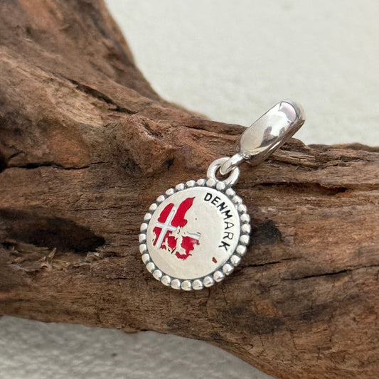 DENMARK Map Flag Exclusive Dangle Charm Pendant for Pandora Bracelet S925 Silver