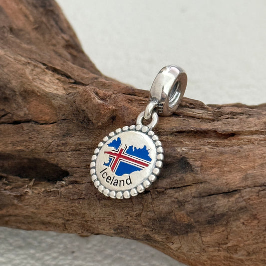 Iceland Map Flag Exclusive Dangle Charm Pendant for Pandora Bracelet S925 Silver