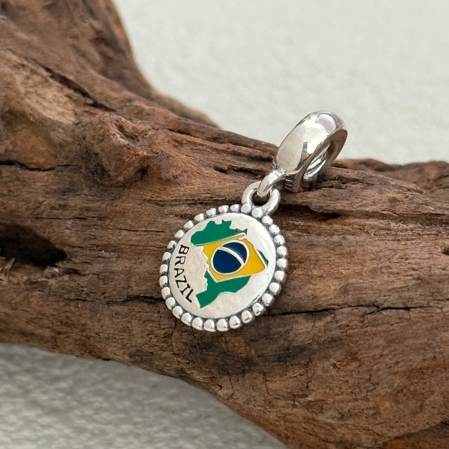 BRAZIL Map Flag Exclusive Dangle Charm Pendant for Pandora Bracelet S925 Silver