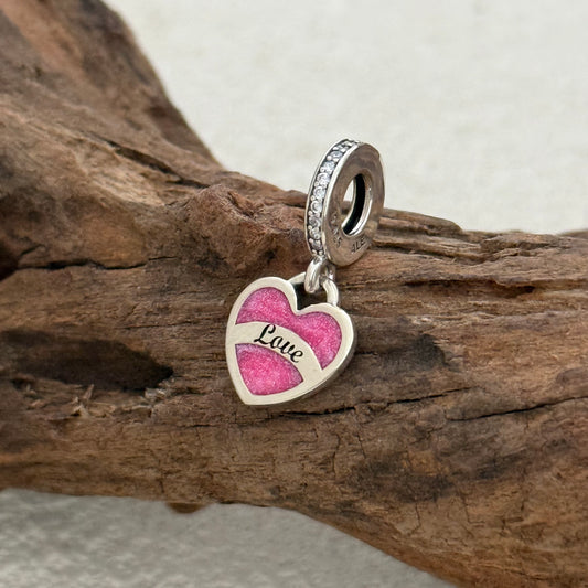 Aruba Love Pink Heart Dangle Exclusive Dangle Charm Pendant for Pandora Bracelet