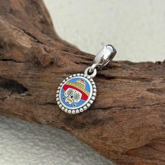 Colgante Calavera Tradicional con Sombrero Mexicano Exclusive Dangle Charm Pendant for Pandora Bracelet