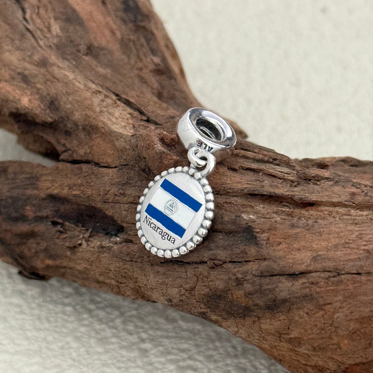 Nicaragua Flag Exclusive Dangle Charm Pendant for Pandora Bracelet