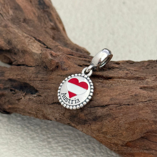 Austria Heart Flag Exclusive Dangle Charm for Pandora Bracelet