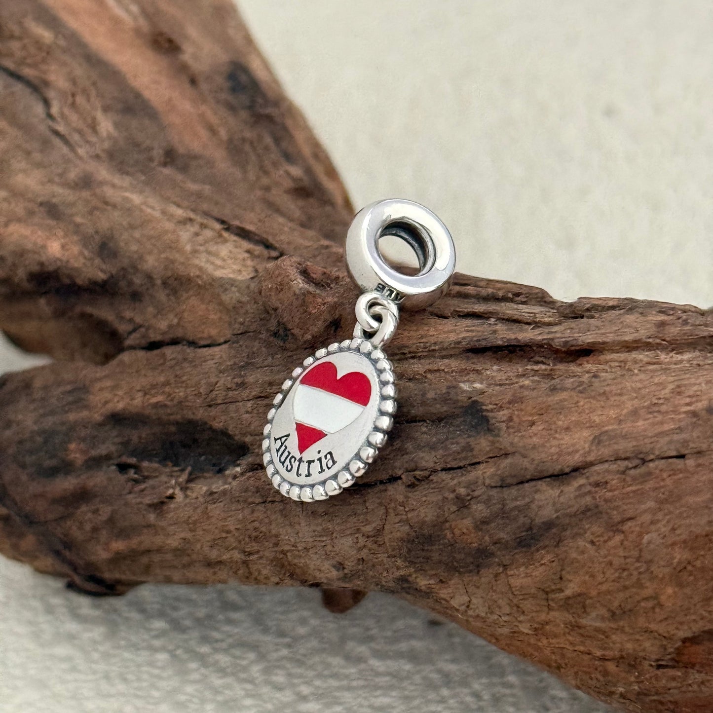 Austria Heart Flag Exclusive Dangle Charm for Pandora Bracelet