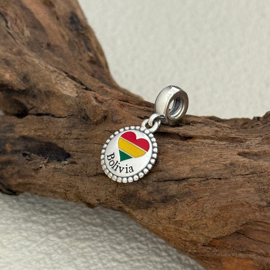 Bolivia Heart Flag Exclusive Dangle Charm for Pandora Bracelet
