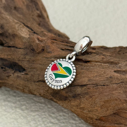 Guyana Heart Flag Exclusive Dangle Charm for Pandora Bracelet