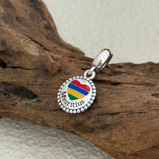 Mauritius Heart Flag Exclusive Dangle Charm for Pandora Bracelet