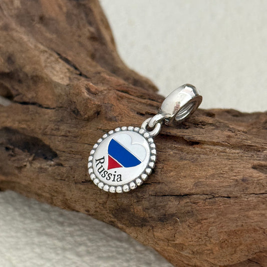 Russia Heart Flag Exclusive Dangle Charm for Pandora Bracelet