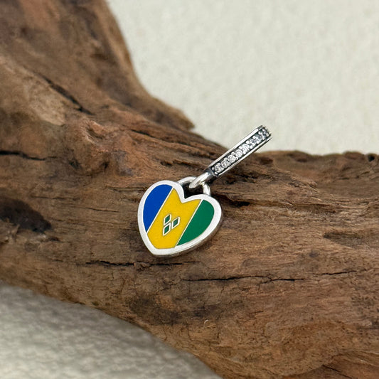 Saint Vincent and the Grenadines Flag Exclusive Heart Dangle Charm for Pandora Bracelet