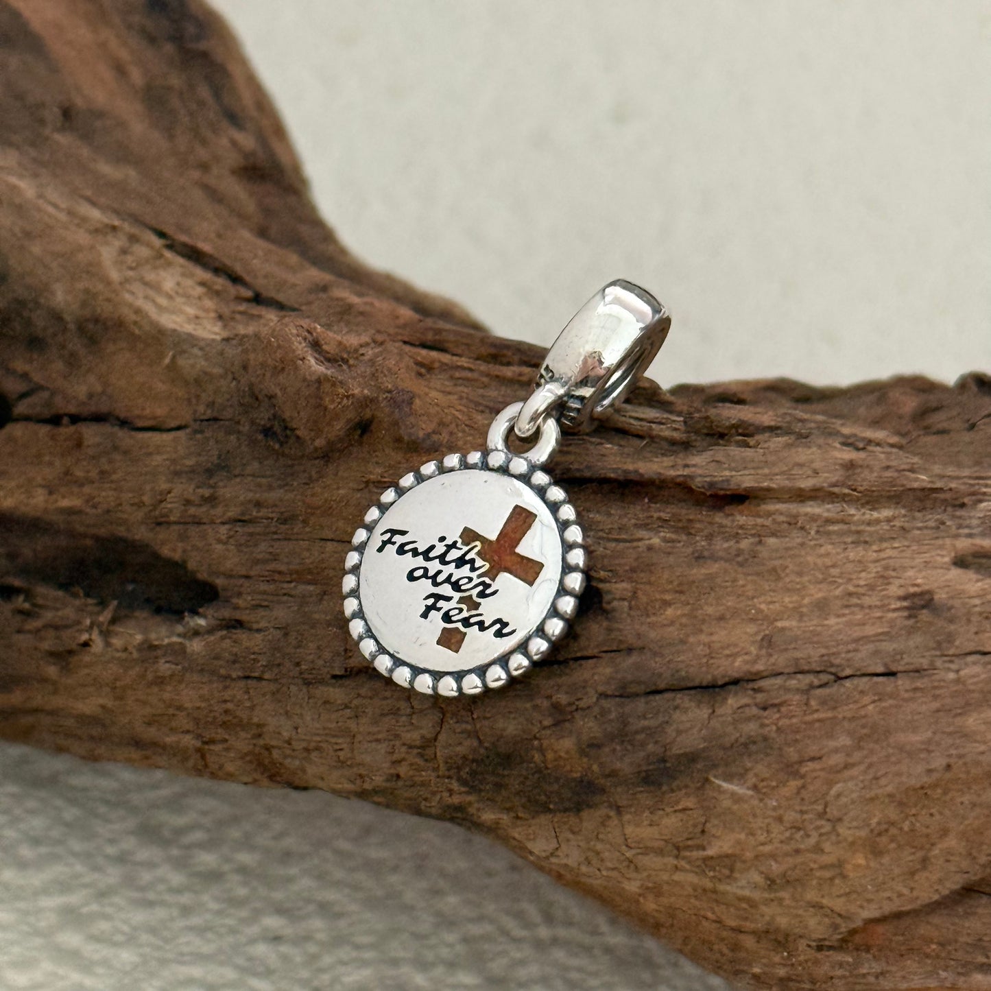 Faith over Fean Exclusive Dangle 925 Sterling Silver Charm for Pandora Bracelet