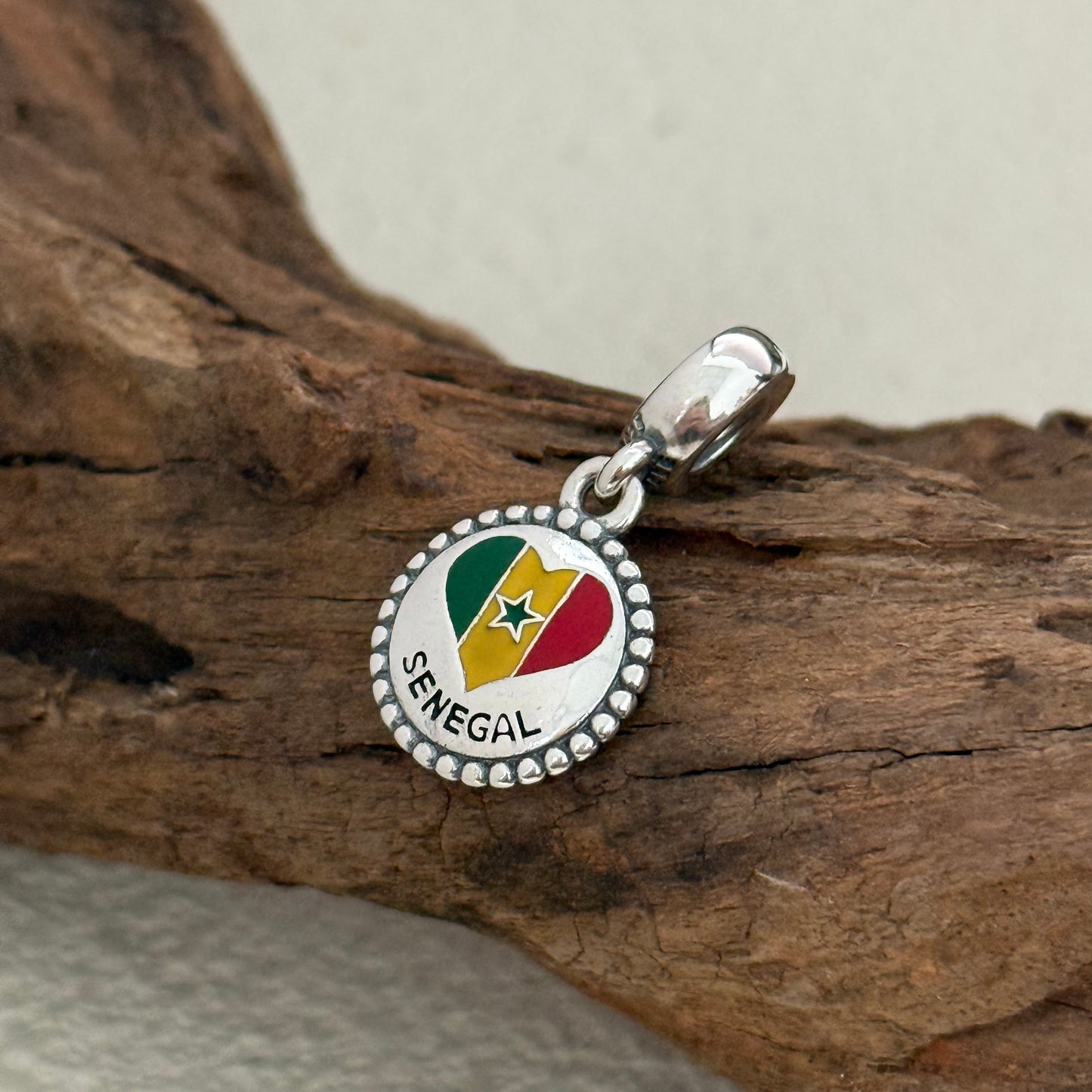SENEGAL Heart Flag Exclusive Dangle 925 Sterling Silver Charm for Pandora Bracelet