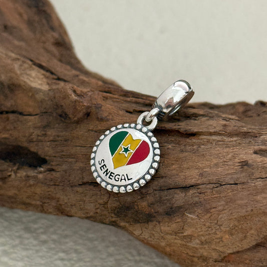 SENEGAL Heart Flag Exclusive Dangle 925 Sterling Silver Charm for Pandora Bracelet