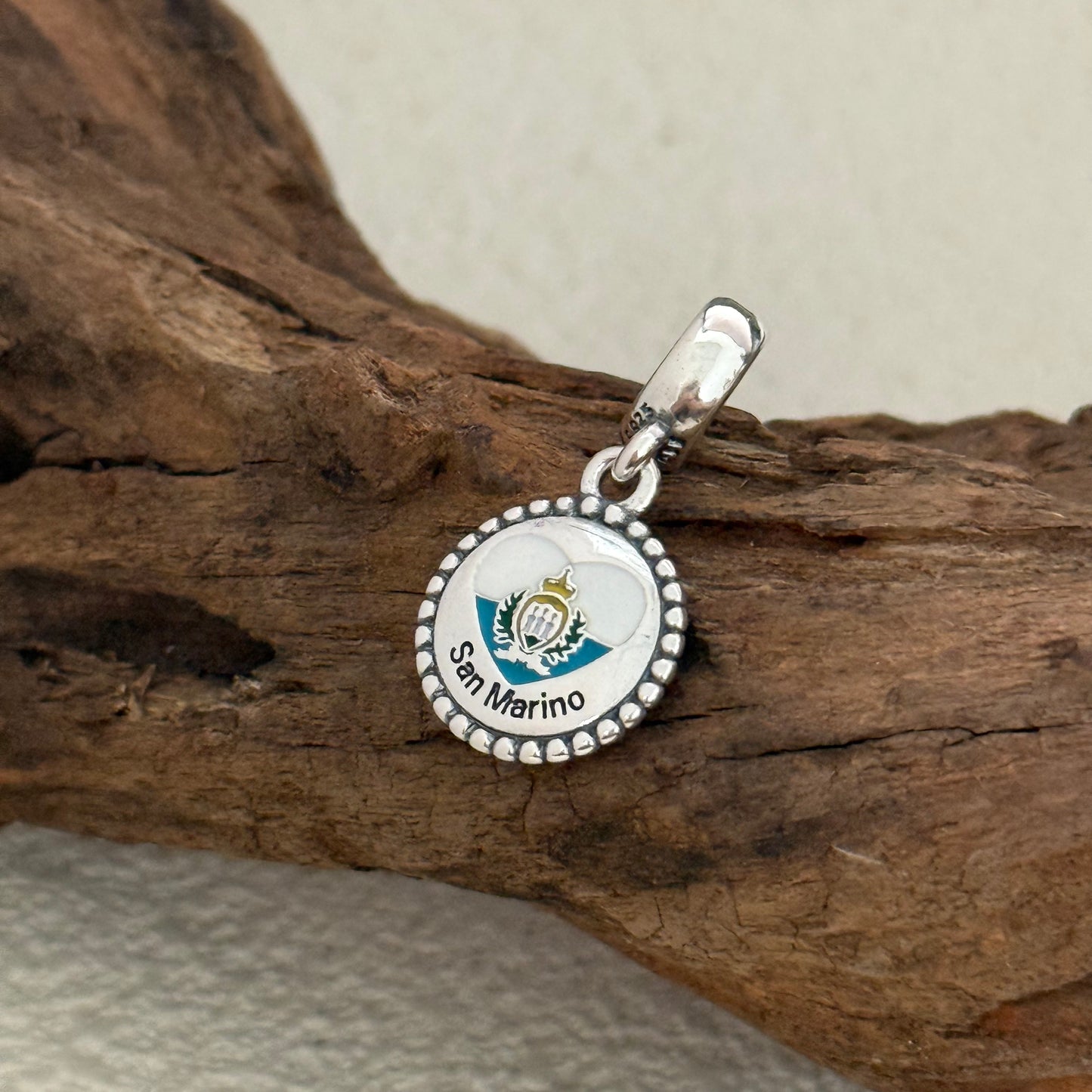 San Marino Heart Flag Exclusive Dangle 925 Sterling Silver Charm for Pandora Bracelet