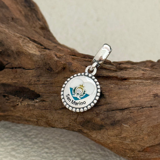 San Marino Heart Flag Exclusive Dangle 925 Sterling Silver Charm for Pandora Bracelet