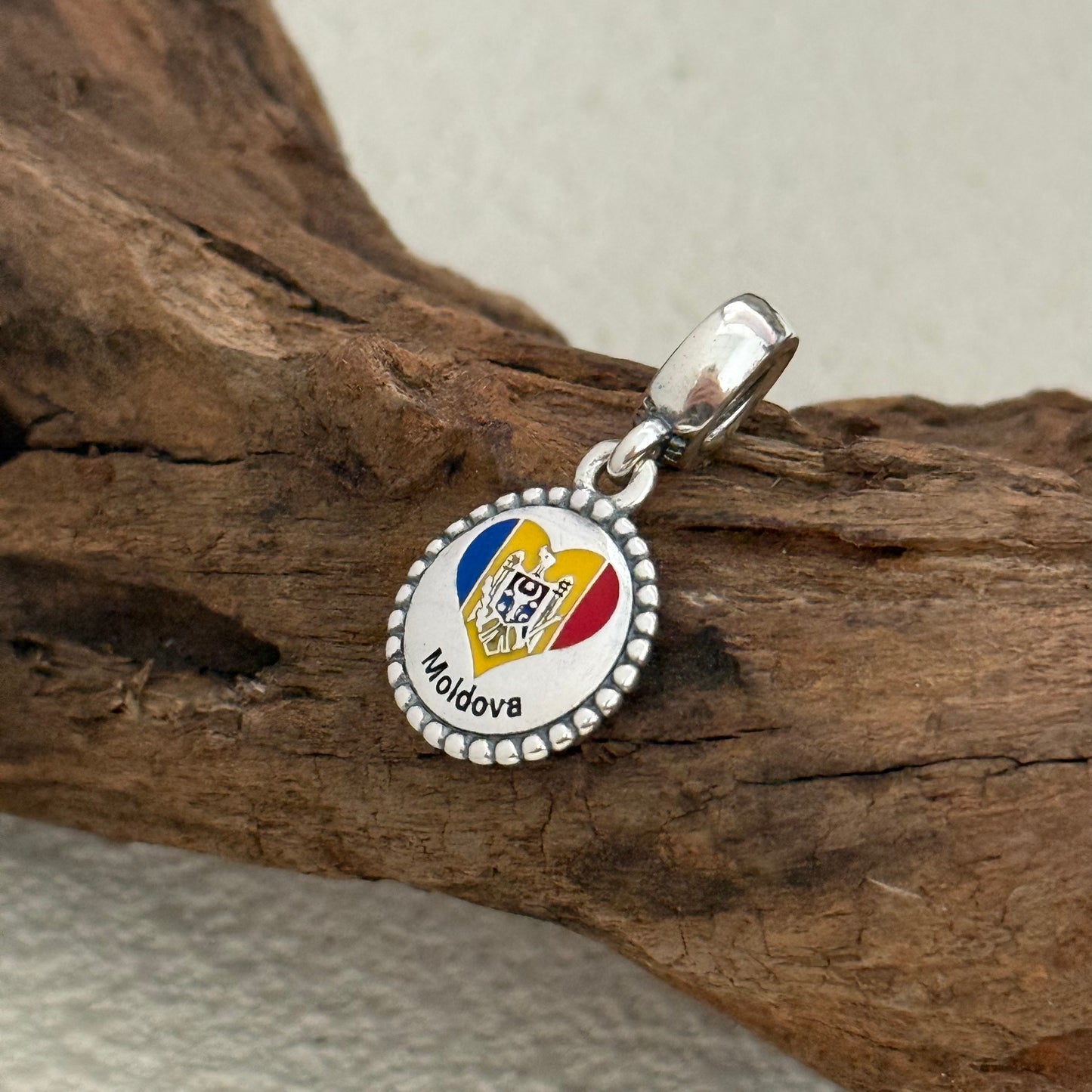 Moldova Heart Flag Exclusive Dangle 925 Sterling Silver Charm for Pandora Bracelet