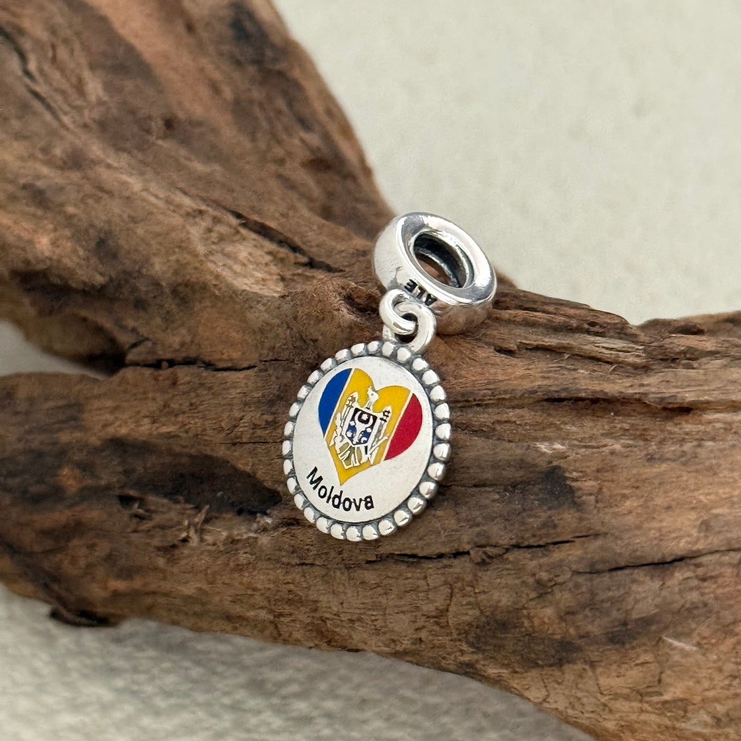 Moldova Heart Flag Exclusive Dangle 925 Sterling Silver Charm for Pandora Bracelet