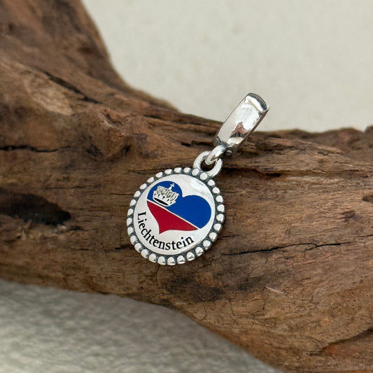 Liechtenstein Heart Flag Exclusive Dangle 925 Sterling Silver Charm for Pandora Bracelet