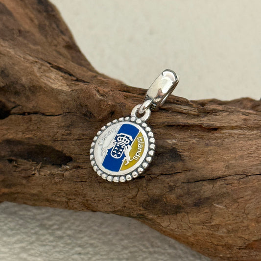Canary Islands Crest Heart Flag Exclusive Dangle 925 Sterling Silver Charm for Pandora Bracelet