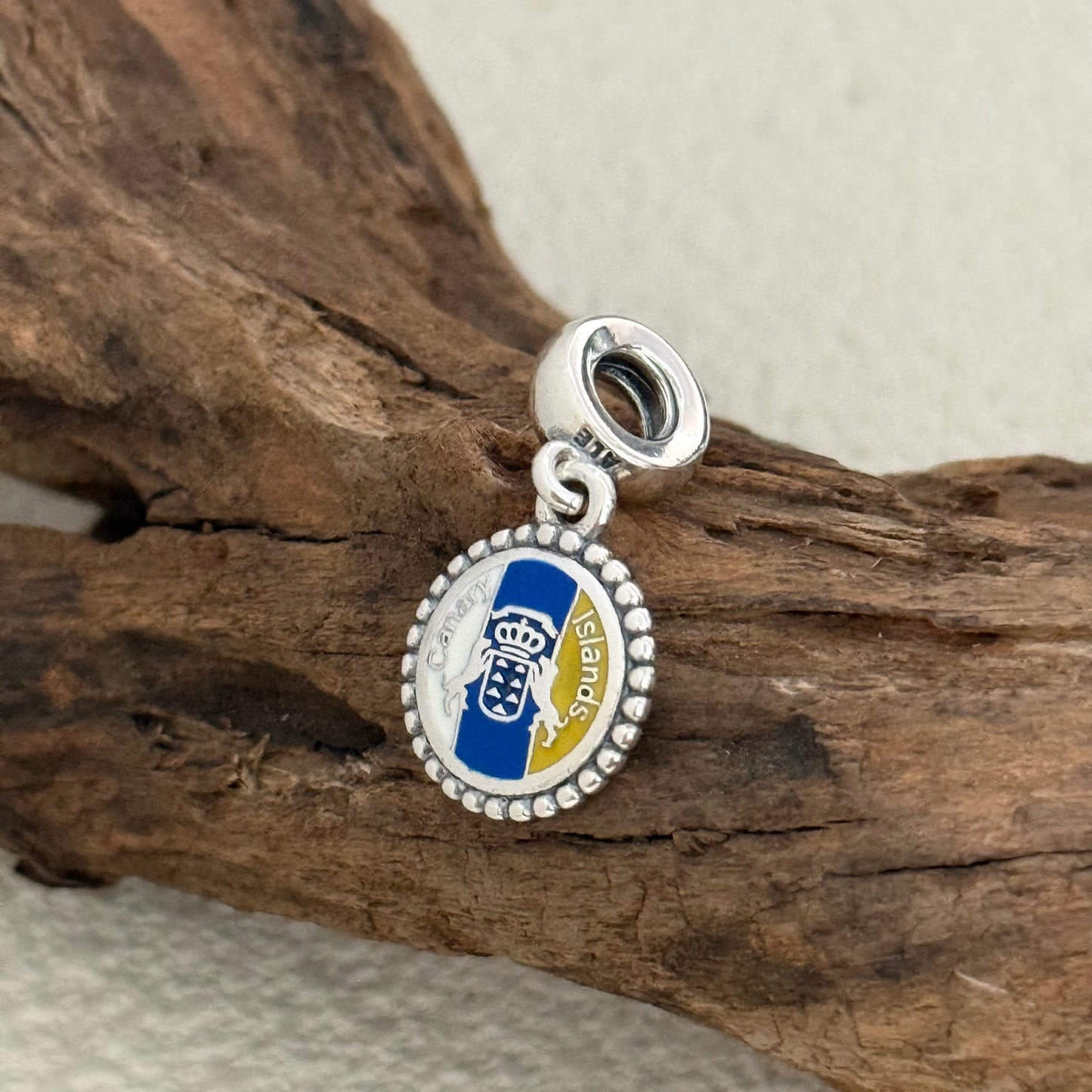 Canary Islands Crest Heart Flag Exclusive Dangle 925 Sterling Silver Charm for Pandora Bracelet