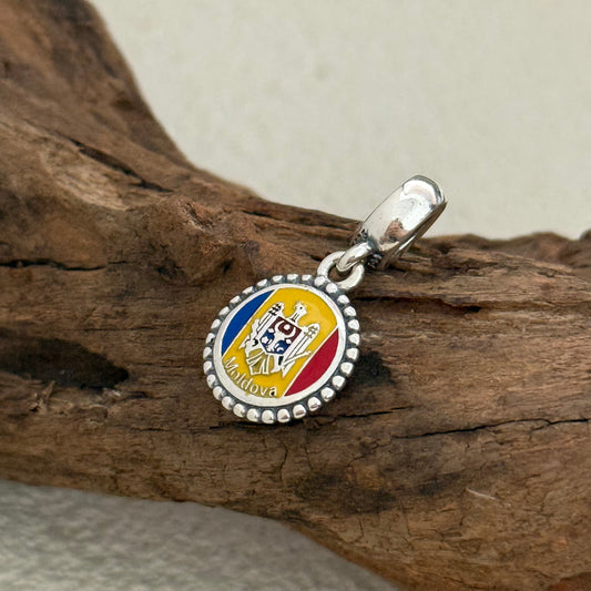 Moldova Flag Exclusive Dangle 925 Sterling Silver Charm for Pandora Bracelet