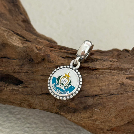 San Marino Flag Exclusive Dangle 925 Sterling Silver Charm for Pandora Bracelet