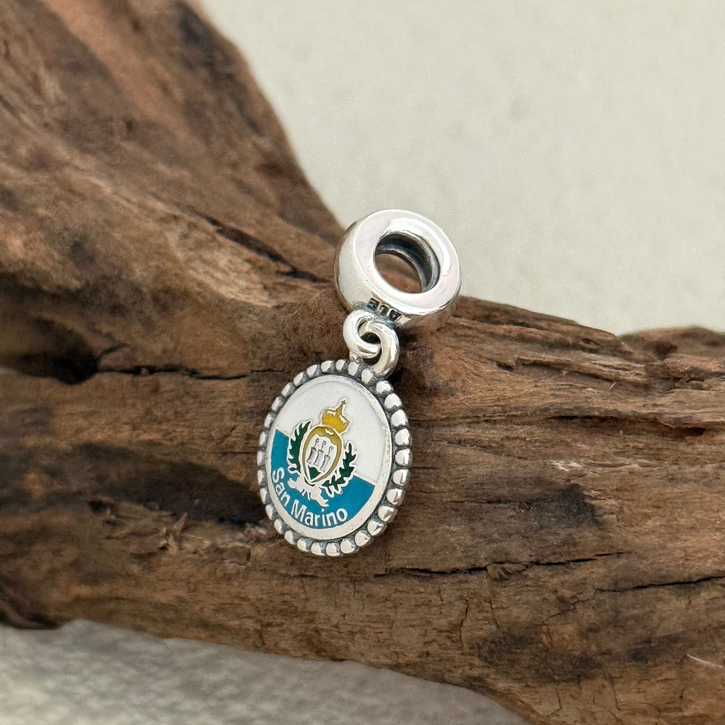 San Marino Flag Exclusive Dangle 925 Sterling Silver Charm for Pandora Bracelet