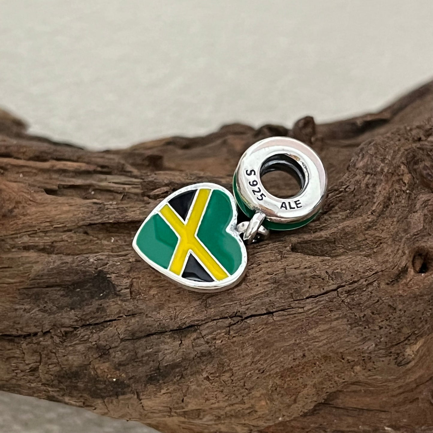 Jamaica Flag Heart Exclusive Dangle Charm for Pandora Bracelet