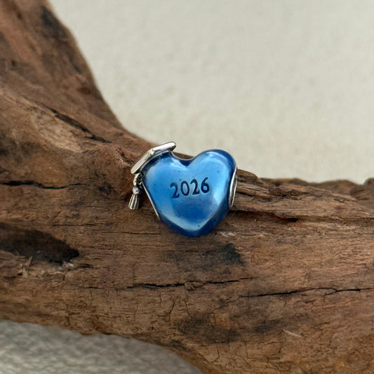 Graduation 2026 Blue Heart Charm Sterling Silver for Pandora Bracelet