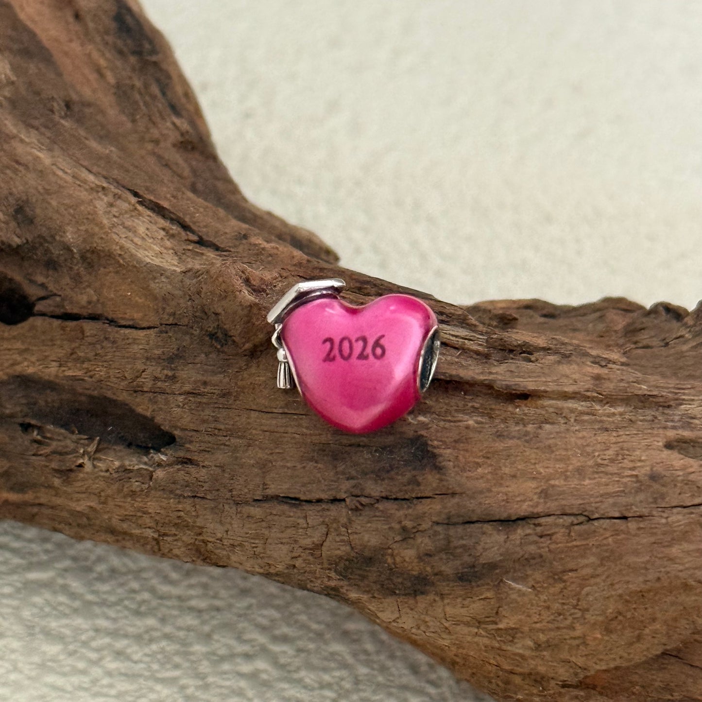 Graduation 2026 Pink Heart Charm Sterling Silver for Pandora Bracelet