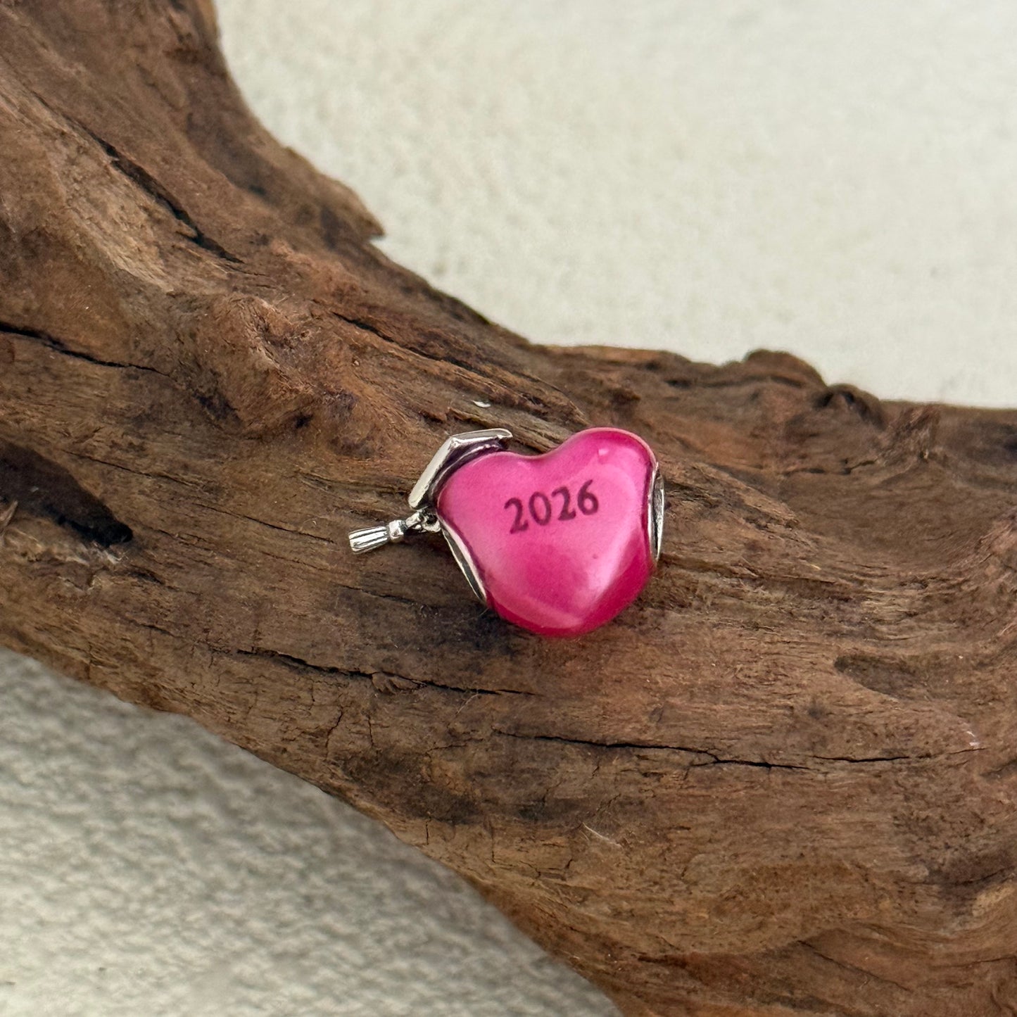 Graduation 2026 Pink Heart Charm Sterling Silver for Pandora Bracelet