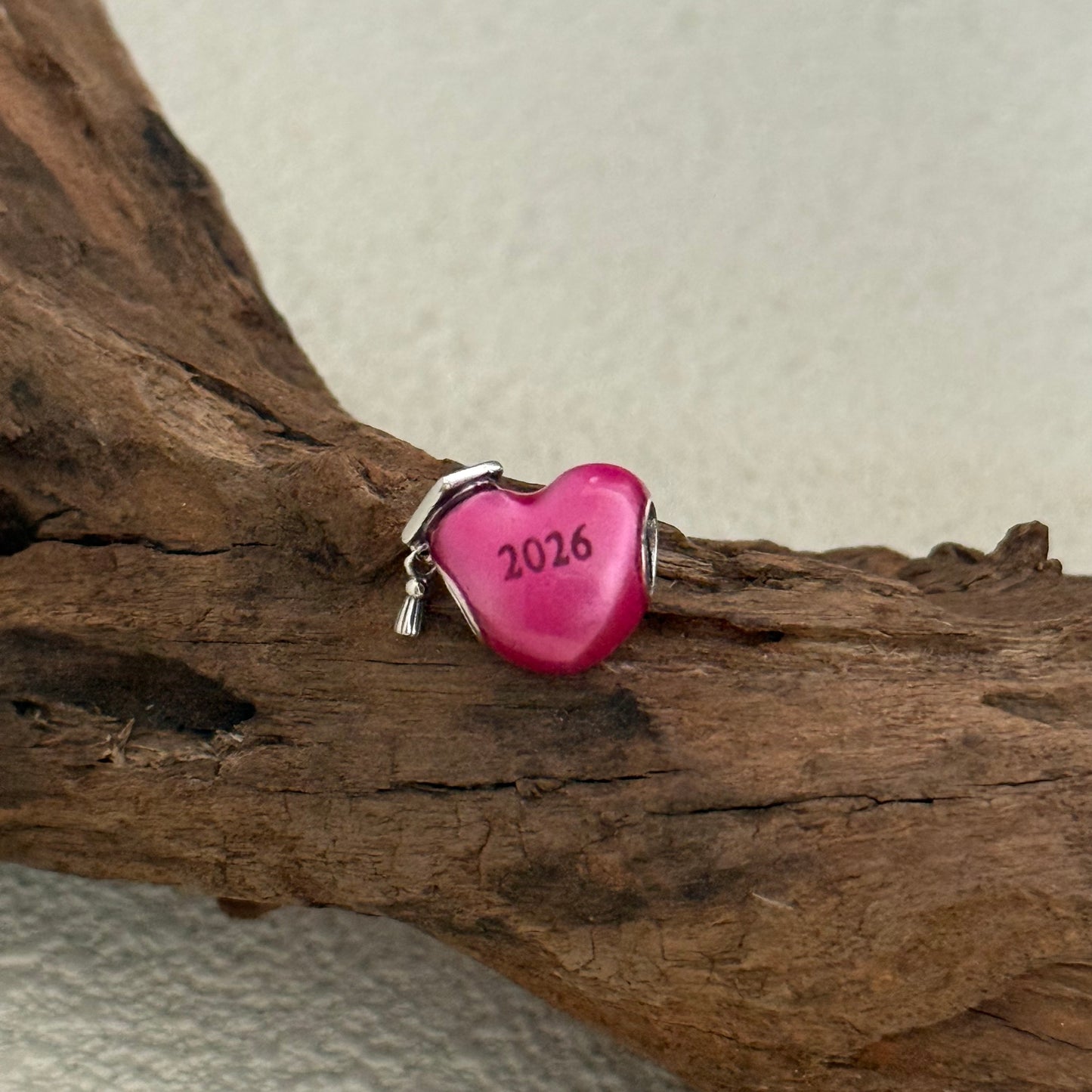 Graduation 2026 Pink Heart Charm Sterling Silver for Pandora Bracelet