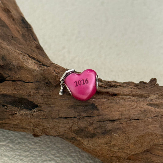 Graduation 2026 Pink Heart Charm Sterling Silver for Pandora Bracelet
