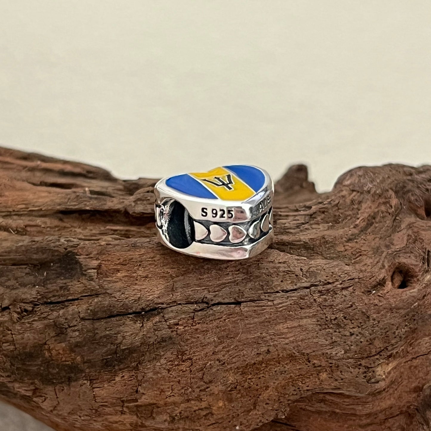 Barbados Flag Exclusive Heart Bead Charm for Pandora Bracelet