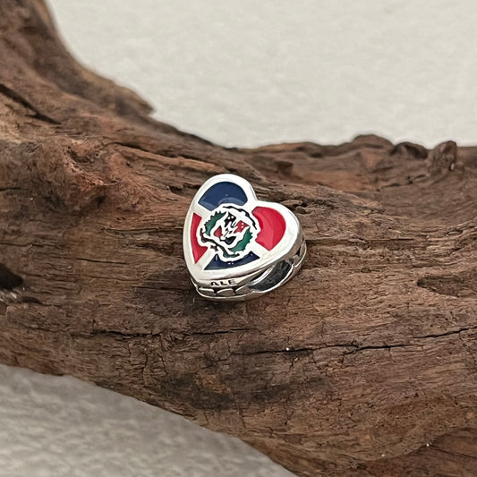 Dominican Republic Flag Exclusive Heart Bead Charm for Pandora Bracelet