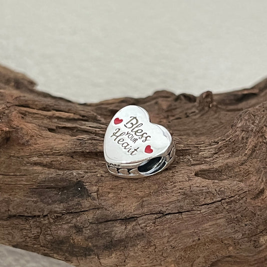 Red Love, Bless Your Exclusive Heart Bead Charm for Pandora Bracelet